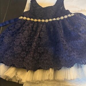 Elegant Navy Blue Lace Kids Dress